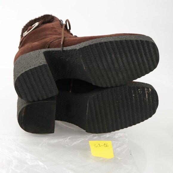 VTG Kamouraska Boot Size 6 Brown Suede Block Heel Lace Up Fur Collar Bootie - Picture 8 of 13